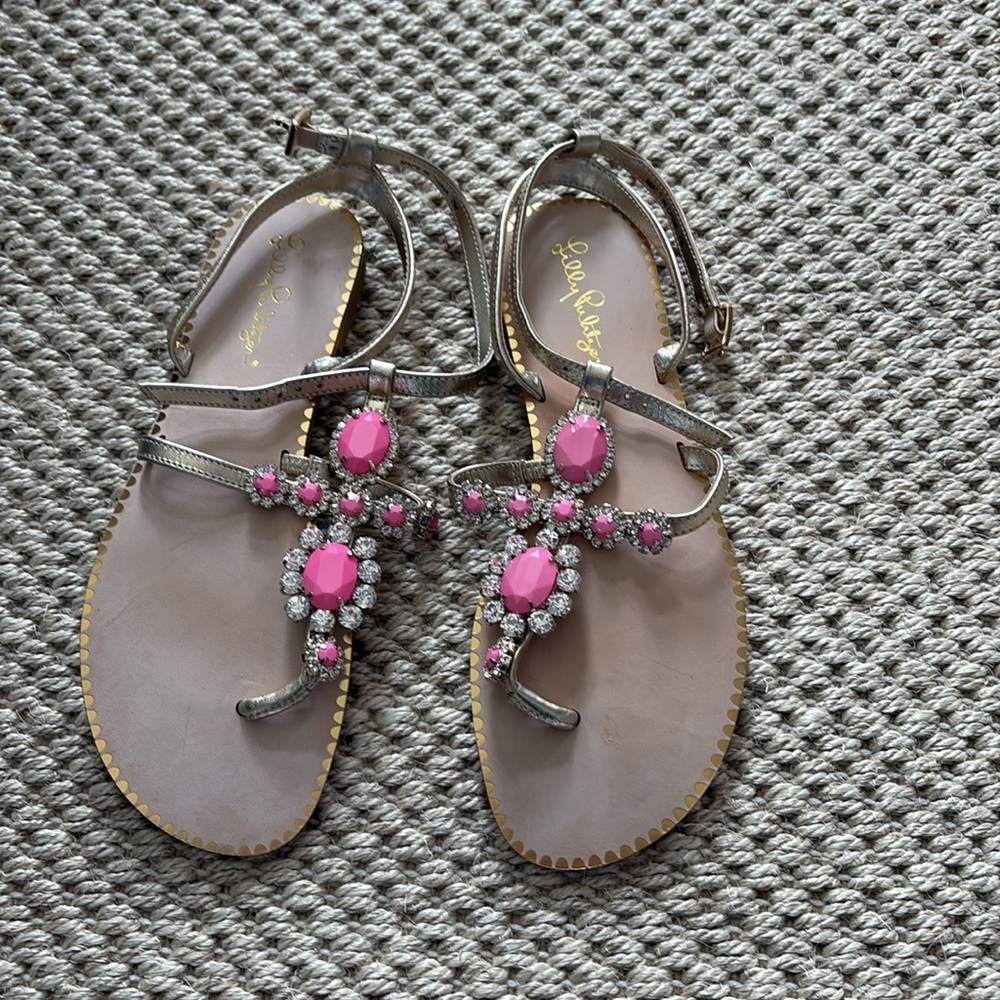 Lilly Pulitzer Pink and Gold Women's Sandals - Picture 2 of 6